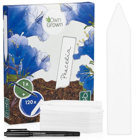 OwnGrown Plastic Plant Name Tags and Weatherproof Marker Pen - 120 Pieces