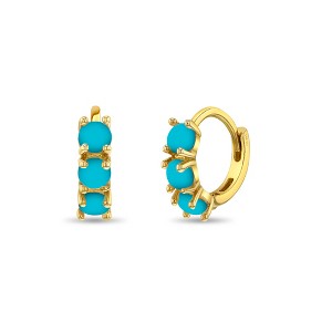 Girls' Turquoise Pronged 7mm 14k Yellow Gold Hoop Earrings - In Season Jewelry - 1 of 4