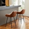 26" Seat Hight Leather Upholstered Set of  2 Counter Height Bar Stools with Backs and Metal Legs, White, 4W - ModernLuxe - 3 of 4