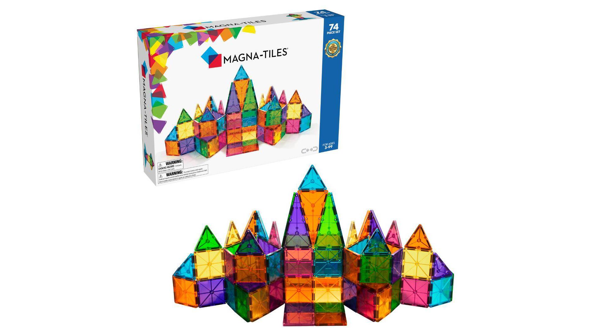 MAGNA-TILES Clear Colors 74pc Set: Educational Magnetic Construction for Math, Shapes, Engineering & Creativity