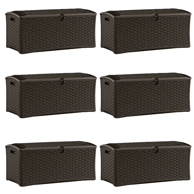 Suncast 72 Gallon Resin Wicker Outdoor Patio Storage Deck Box, Brown (6 Pack), 1 of 6