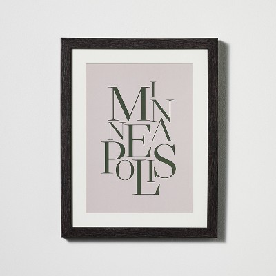 11" x 14" Minneapolis Framed Under Glass with Mat Dark Wood - Threshold™ designed with Studio McGee: Modern Typography Wall Decor