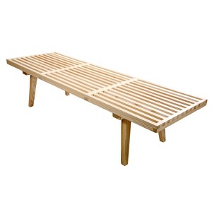 LeisureMod 60" Mid-Century Slatted Wood Entry Bench, Natural Wood - 1 of 4