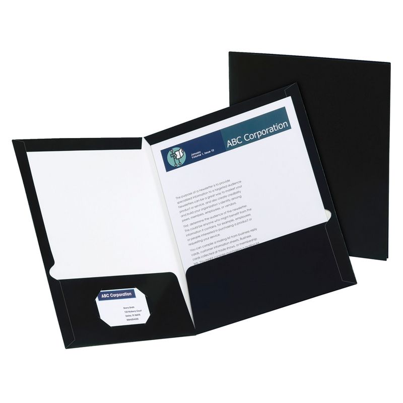 Oxford 2-Pocket Laminated Folder, 100 Sheet Capacity, Black, Pack of 25, 1 of 2
