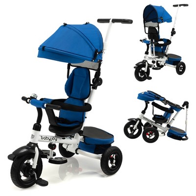 Babyjoy Baby Tricycle Folding Toddler Tricycle W/Reversible Seat Adjustable Canopy Gray/Blue/Pink