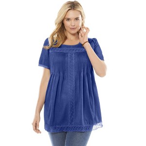 Woman Within Plus Size Lace-Trim Pintucked Tunic - 1 of 4
