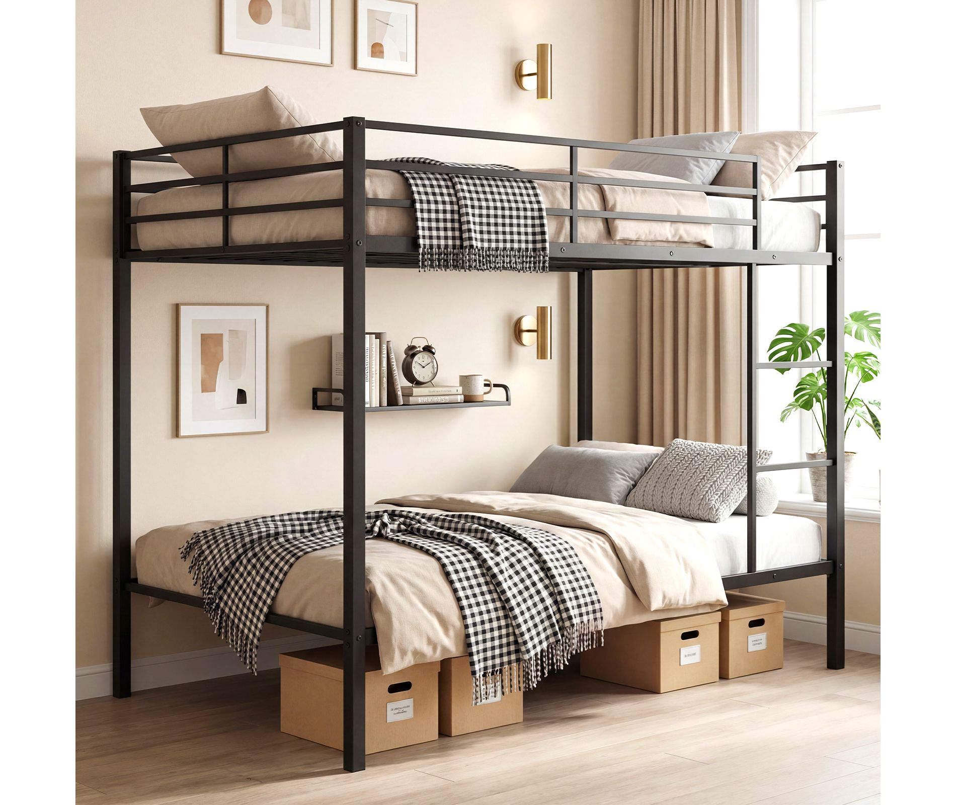 Costway Metal Bunk Bed Full Over Full, Modern Heavy-duty Bunk Bed with Safety Guardrail