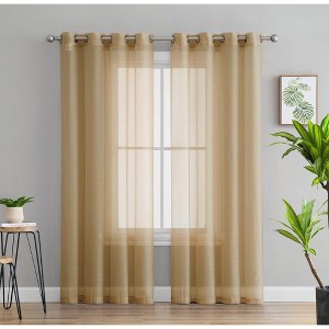 HLC.ME Semi Sheer Voile Light Filtering Transparent Window Curtain Grommet Panels - Set of 2 - 1 of 4