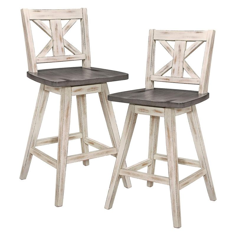 Homelegance Amsonia 360 Swivel High Dining Chair Stool Set for Counter Height Bars, Pubs, or Kitchens, Distressed White and Gray (2 Pack), 1 of 7