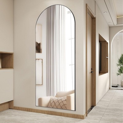 Grungis 64" Arched Full Length Mirror,Floor Standing Mirror with Aluminum Alloy Frame,Wall Mirror with Stand for Bedroom,Living Room,Black