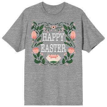 Soft Petal "Happy Easter" Pink Floral Women's Heather Gray Short Sleeve Crew Neck Tee