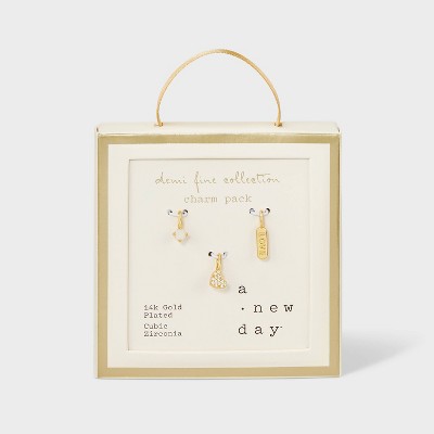 Cubic Zirconia 14k Gold Plated Pave Necklace Set 3pc - A New Day™