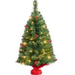 Yaheetech Tabletop Christmas Tree with LED Lights & Red Berries, Green