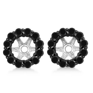 Pompeii3 5/8ct Treated Black Diamond Halo Earring Jackets Solid 14K White Gold (up to 6mm) - 1 of 2