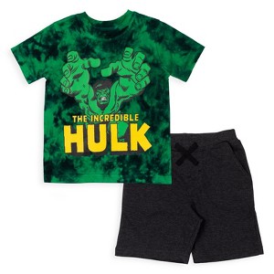 Marvel Avengers Miles Morales Hulk Captain America  Graphic T-Shirt French Terry Shorts Set Tie Dye Little Kid to Big Kid - 1 of 4