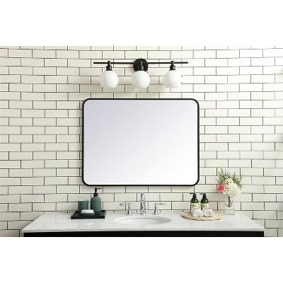 Black Metal Rectangular Mirror with Rounded Corners, 27x36 Inch