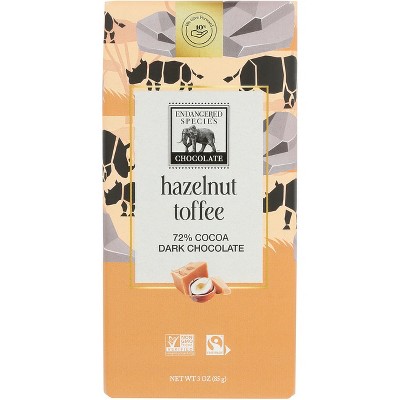 Endangered Species Chocolate Hazelnut Toffee - 72% Cocoa Dark Chocolate.