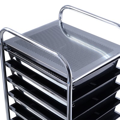 Black 10-Drawer Rolling Storage Cart with Chrome Frame