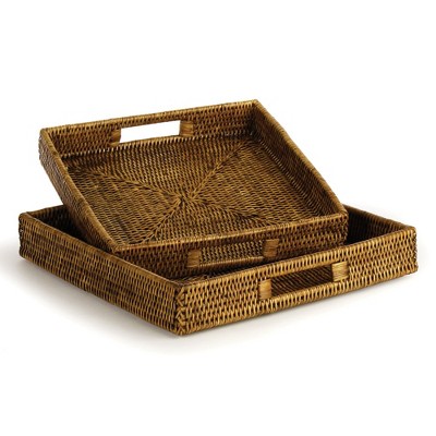 Plum & Post Burma Rattan Square Table Decorative Trays Set of 2