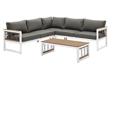 4pc Aluminum/Wood Sectional with Cord Accents - White/Gray - Saracina Home