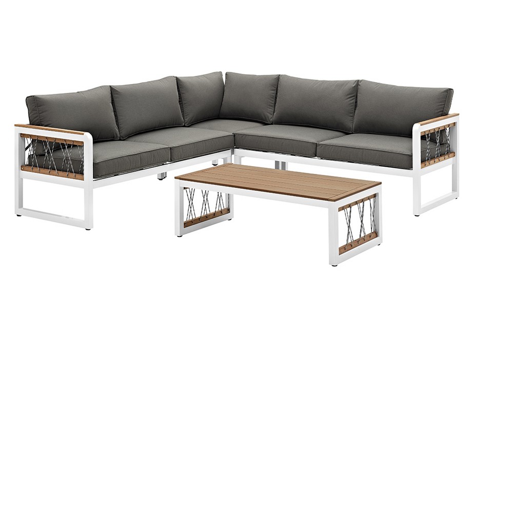 4pc Aluminum/Wood Sectional with Cord Accents – White/Gray – Saracina Home  – Patio and Outdoor​