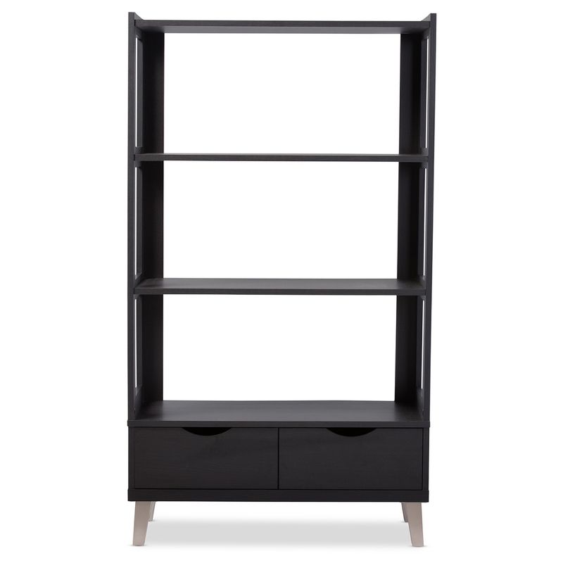 62.4&#34; 2 Drawers Kalien Modern and Contemporary Bookshelf with Display Shelves Espresso Brown - Baxton Studio, 3 of 7