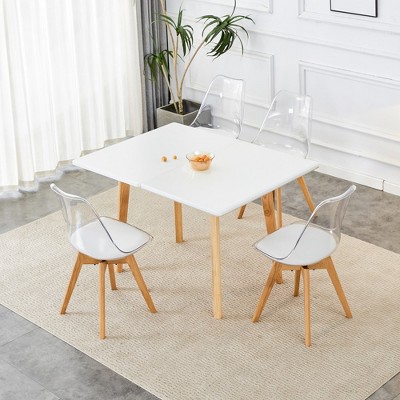 Dining Chairs Set Of 4, Clear Dining Chairs With 4 Oak Legs, Rotating Base 360 ° Rotation Armless Swivel Chair, Kitchen Dining Chair, White
