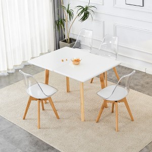 Dining Chairs Set Of 4, Clear Dining Chairs With 4 Oak Legs, Rotating Base 360 ° Rotation Armless Swivel Chair, Kitchen Dining Chair, White - 1 of 4