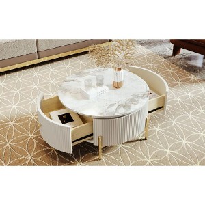 Okak 31.5" Modern Round Coffee Table Accent Table with 2 Large Drawers Storage for Living Room/Office, Space-Saving - 1 of 4