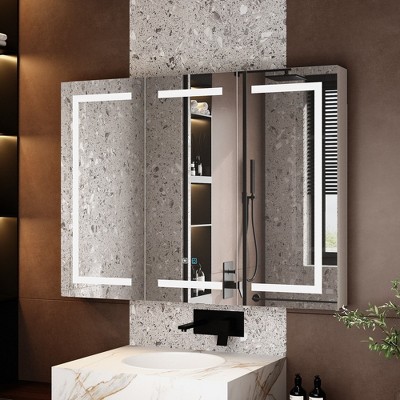 FUFU&GAGA White Anti-fog Mirror Cabinet with Adjustable Light Strips