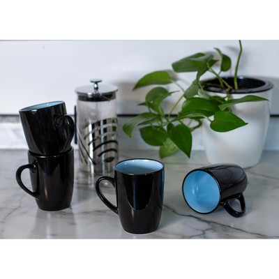 Pale Blue and Black Ceramic 16 oz Mug Set of 4