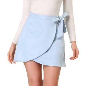 Allegra K Women's Faux Suede Tie Waisted Side Zipper A-Line Wrap Mini Short Skirt - 1 of 4