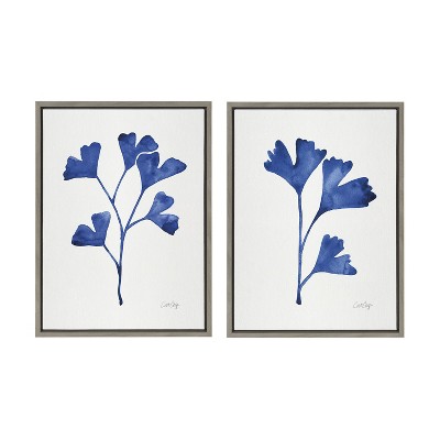 Navy Ginkgo Leaf Print on Canvas with Polystyrene Frame, 18x24