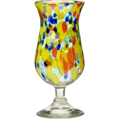 Amici Home Carnaval Hurricane Drinking Glass, Imbedded Opaque Beads, Recycled Handblown Artisanal Mexican Tabletop Glassware, 16-Ounce