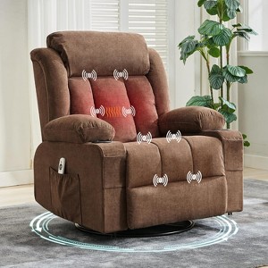 360° Swivel Rocker Recliner Chair with Heat and Massage, Oversized Lounge Sofa with USB Charging, Cup Holders, and Side Pockets - 1 of 4