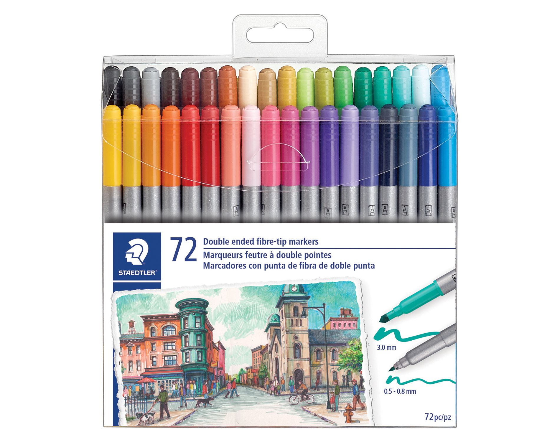 72ct Twin Tip Markers - Staedtler: Staedtler Pens, Coloring & Felt Tip, Permanent, Multicolored, 0.5mm-3mm, Art & Stationery