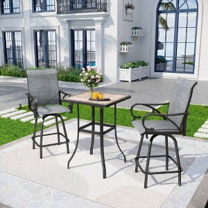 3pc Outdoor Set with Faux Wood Tabletop & Metal/Textilene Stools - Captiva Designs - 1 of 4