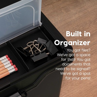 Black Portable Letter Size File Box with Organizer Lid and Handle