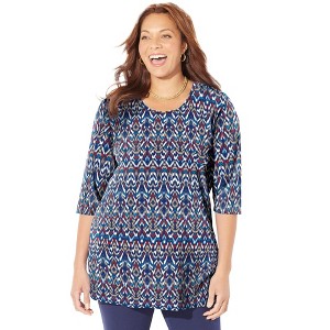 Catherines Women's Plus Size Easy Fit 3/4-Sleeve Scoopneck Tunic - 1 of 4