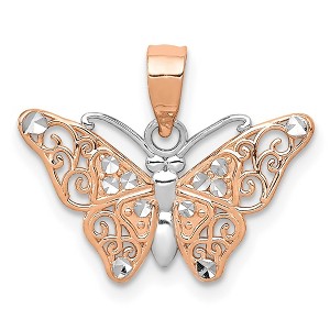 Black Bow Jewelry 14k Rose Gold and White Rhodium Diamond Cut Butterfly Pendant, 18mm - 1 of 4