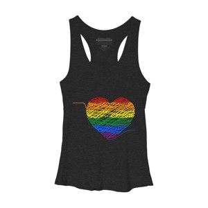 Adult Design By Humans Rainbow Colored String Pride Heart By corndesign Racerback Tank Top - 1 of 2