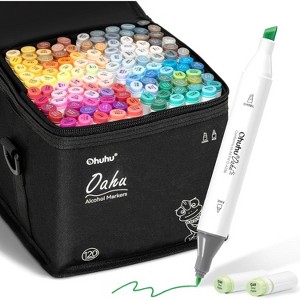 Ohuhu Alcohol Based Art Markers - Double Tipped Coloring Marker Set - 120 Colors - Chisel & Fine - Oahu of Ohuhu Markers - Refillable Ink - 1 of 4