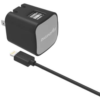 DIGIPOWER® InstaSense™ 2.4-Amp Dual-Port Wall Charger with 5ft USB Cable & Lightning® Connector