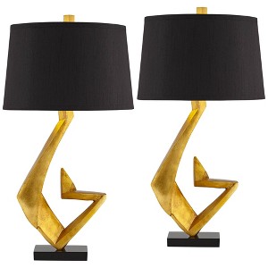 Possini Euro Design Zeus 28 1/2" Tall Modern Glam End Table Lamps Set of 2 Sculptural Gold Leaf Living Room Bedroom Bedside Nightstand House - 1 of 4