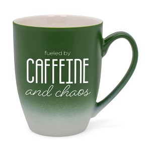 Elanze Designs Fueled By Caffeine And Chaos Two Toned Ombre Matte Green and White 12 ounce Ceramic Stoneware Coffee Cup Mug - 1 of 4