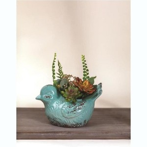 Manual Woodworkers and Weavers Ceramic Bird Flower Pot, Blue, 9.25 x 5.71 Inches, Whimsical Planter for Garden or Indoor Decor - 1 of 3