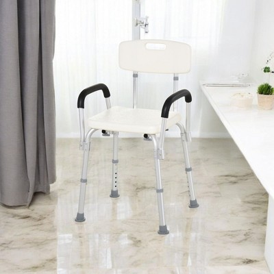 Alilang 18.50 inch Adjustable Height Shower Chair with Backrest and Armrests for Bathroom Safety-White