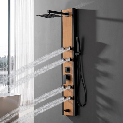 57'' Black and Bamboo Shower Panel System with Body Jets