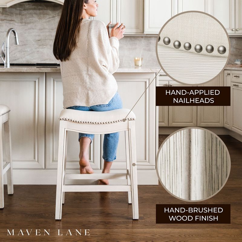 Maven Lane Adrien Upholstered Backless Saddle Kitchen Stool, Set of 4, 3 of 8