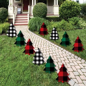 Big Dot of Happiness Holiday Plaid Trees - Lawn Decorations - Outdoor Buffalo Plaid Christmas Party Yard Decorations - 10 Piece - 1 of 4